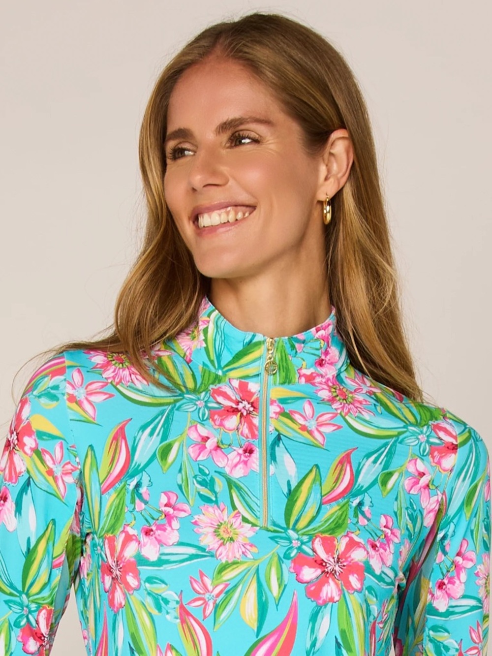 Gottex Lifestyle Floral Quarter Zip Sun Protection Long Sleeve Women’s Shirt.